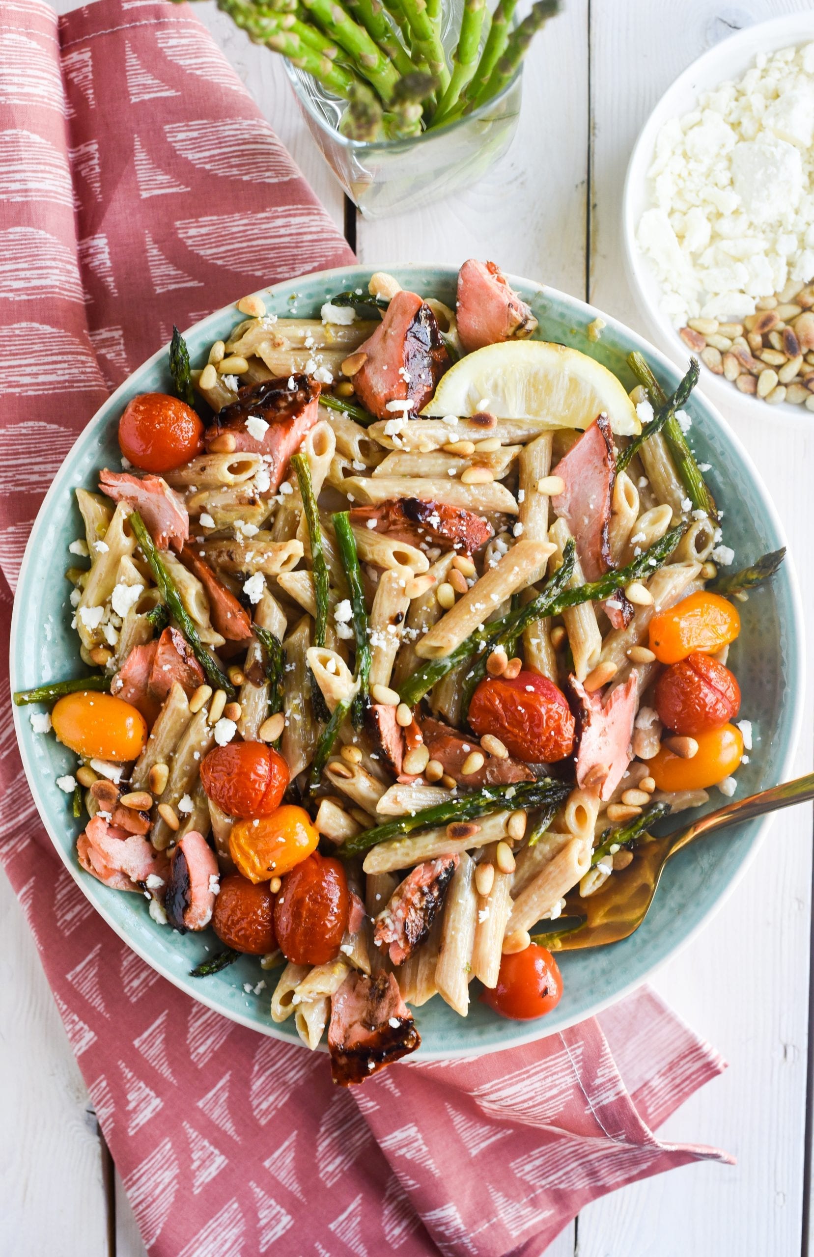 Salmon Pasta With Roasted Vegetables