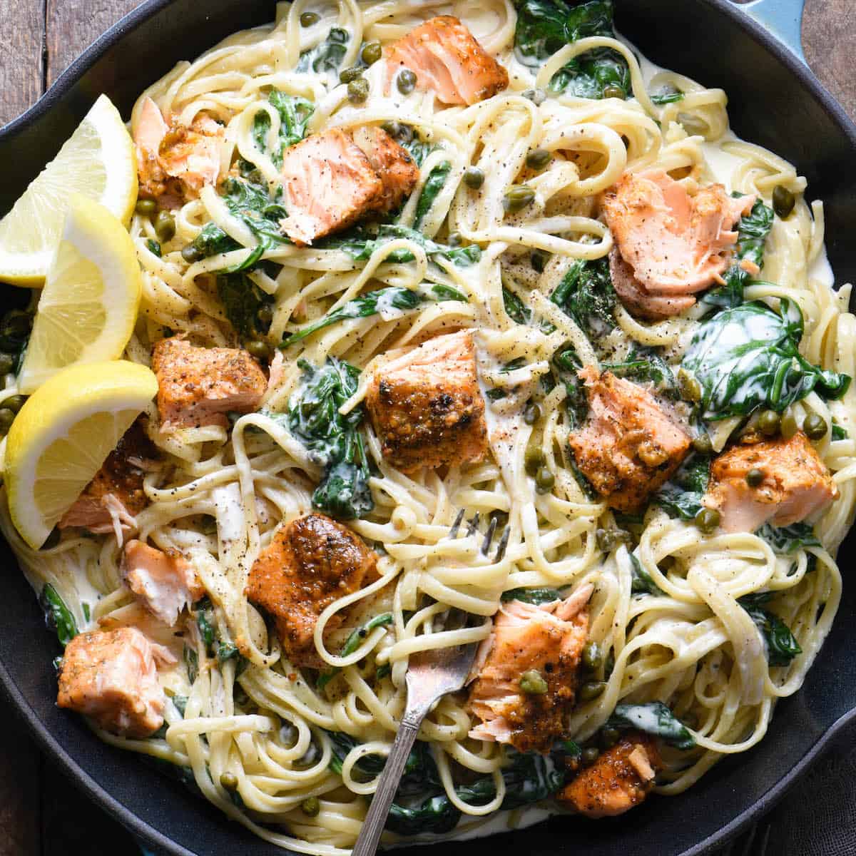 Creamy Garlic Salmon Fettuccine