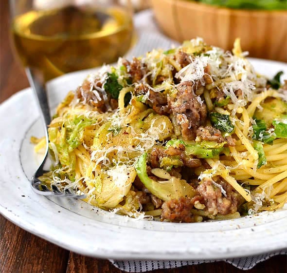 Sausage and Roasted Brussels Sprout Fettuccine