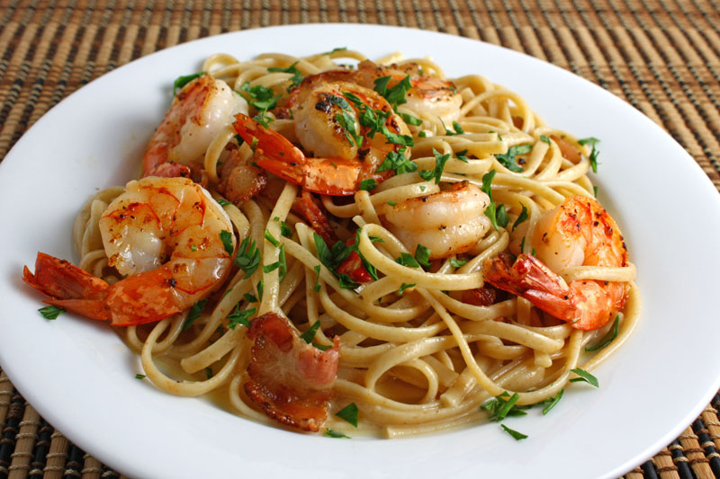 Cajun Shrimp Carbonara with Bacon
