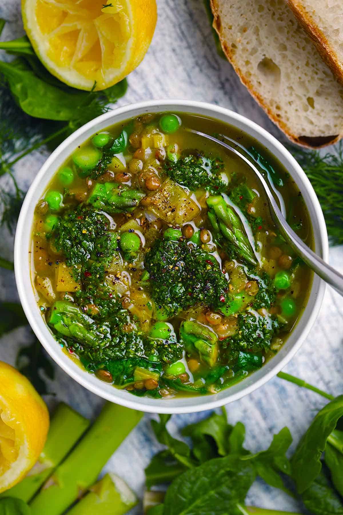 Spring Greens and Lentil Soup