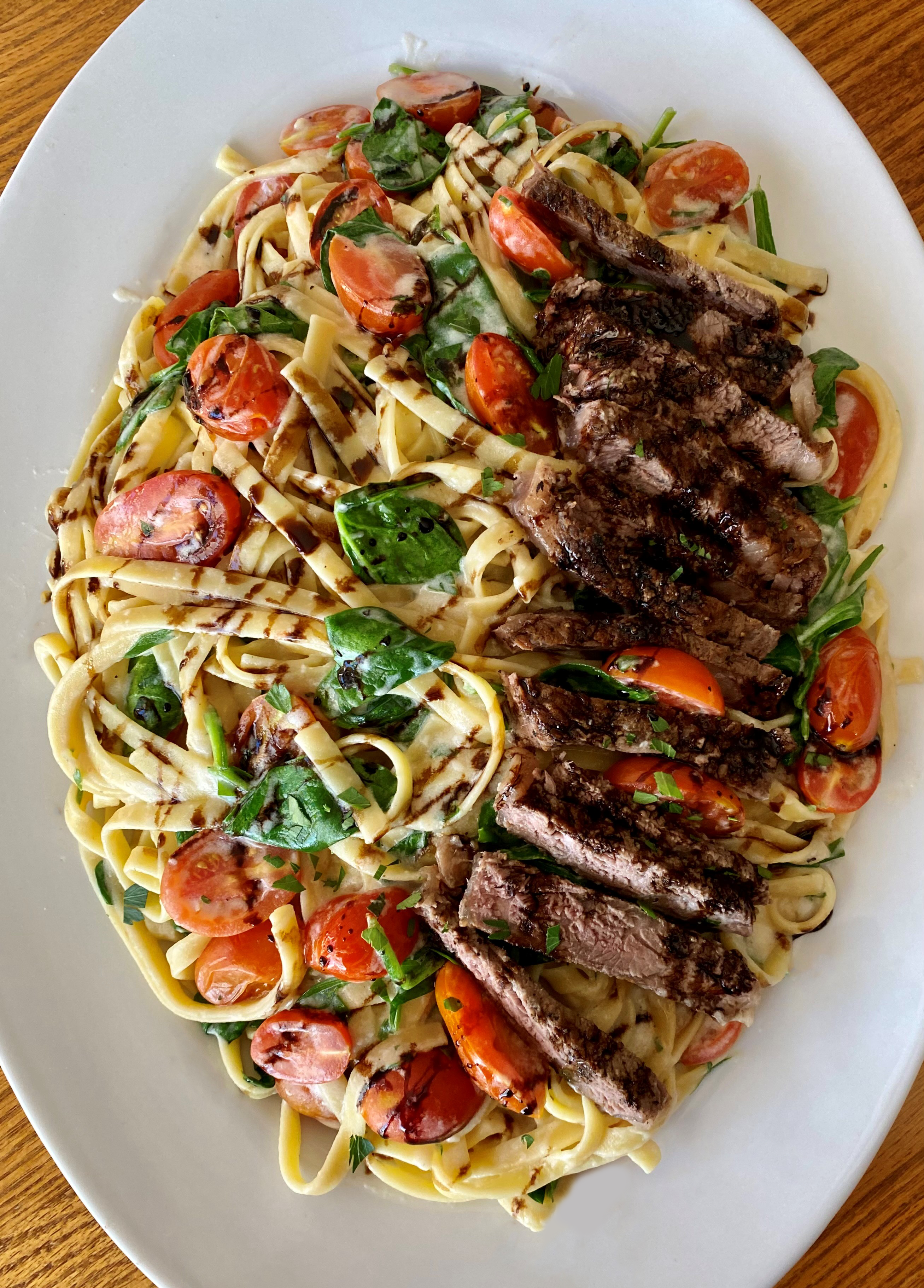Steak Alfredo with Grilled Asparagus