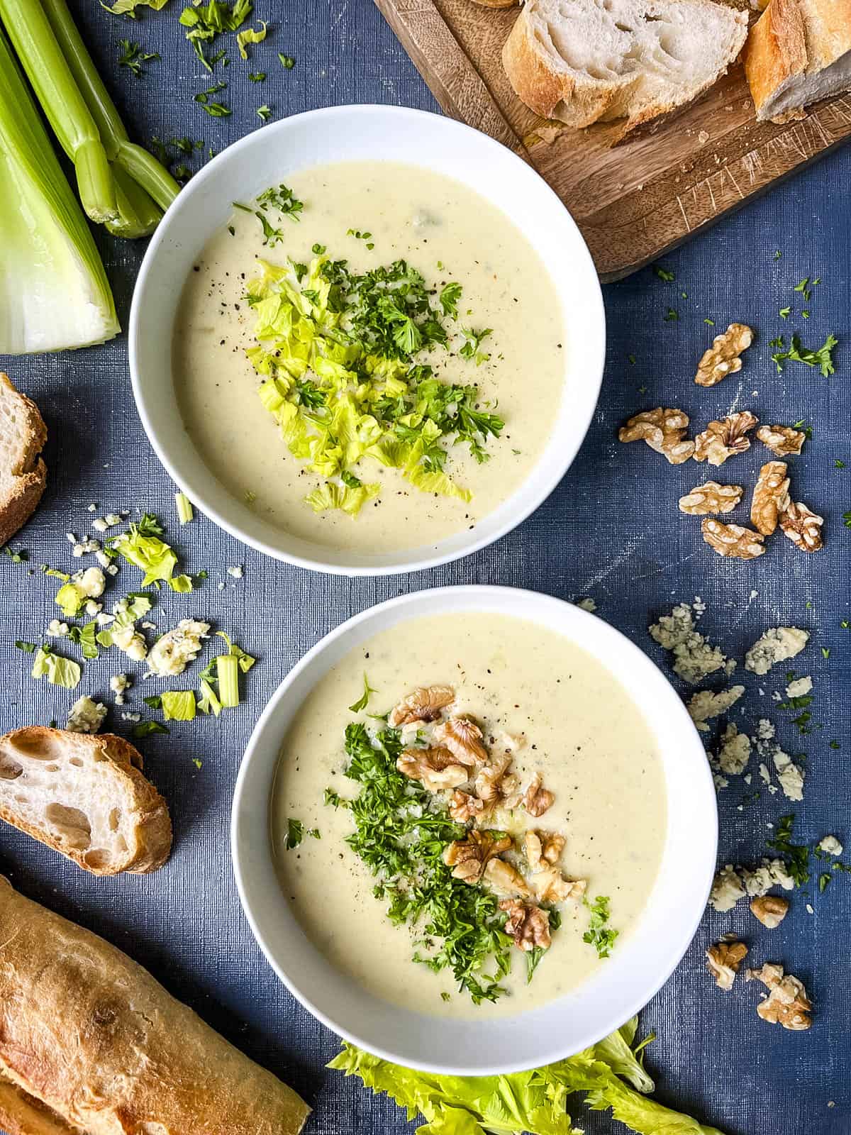 Celery Soup with Blue Cheese and Walnuts