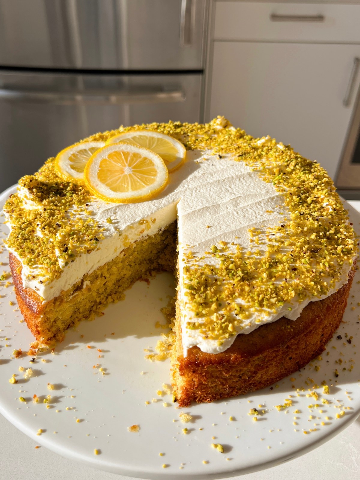 Lemon Pistachio Frosting Cake