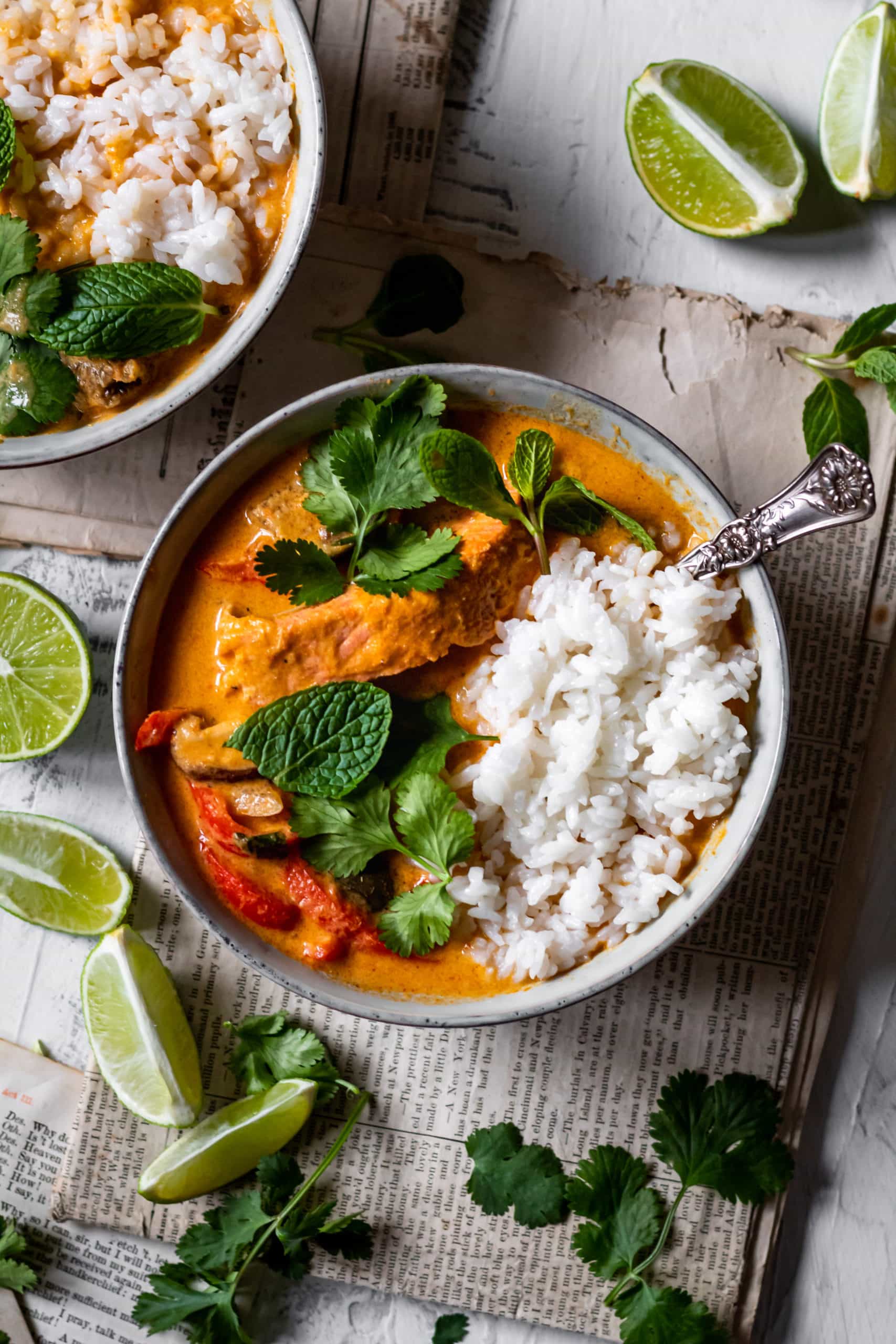 Thai Red Curry Salmon Pasta