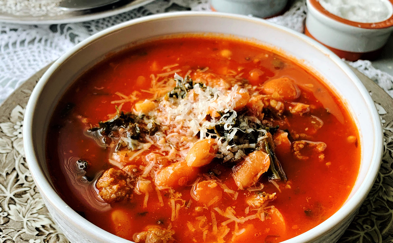 Tomato Soup with Kale and Sausage