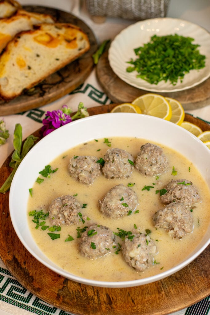 Greek Lamb Meatball Soup with Lemon