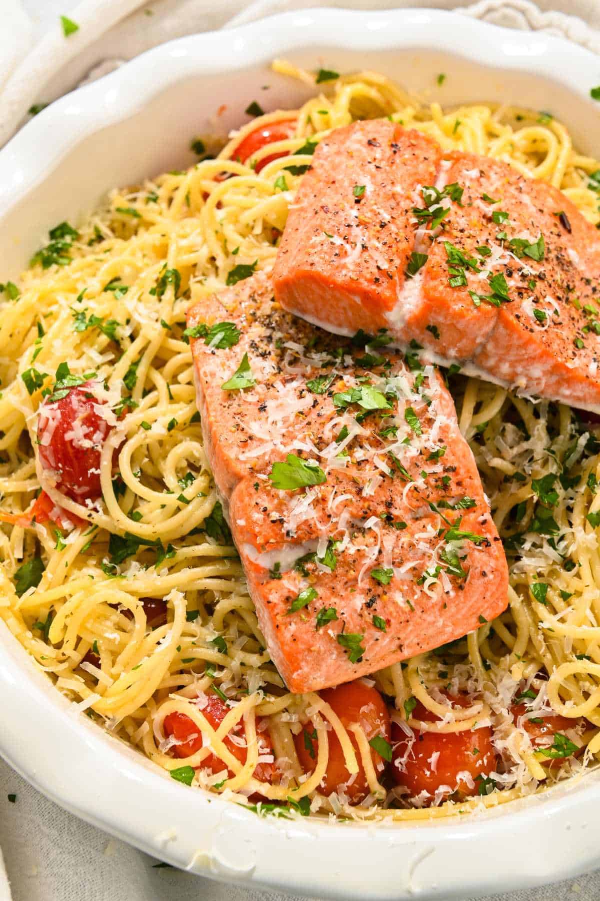 Chili Flake Salmon Aglio e Olio