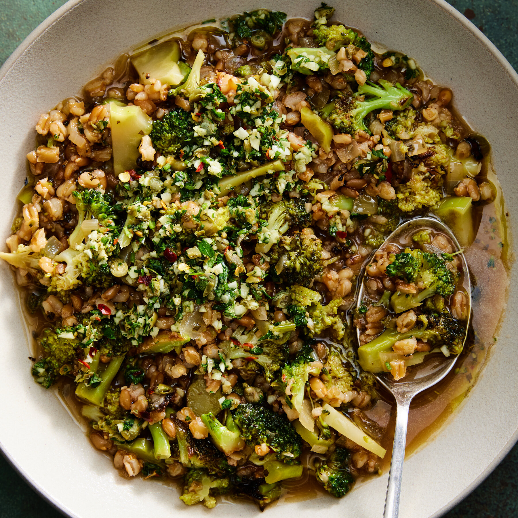 Broccolini and Farro Soup