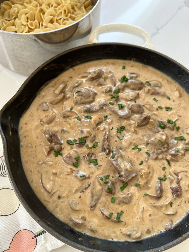 Steak Stroganoff Over Wide Noodles
