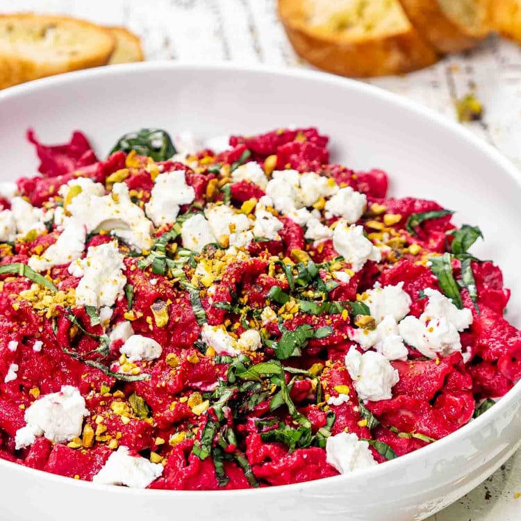 Beet Basil Pasta with Goat Cheese