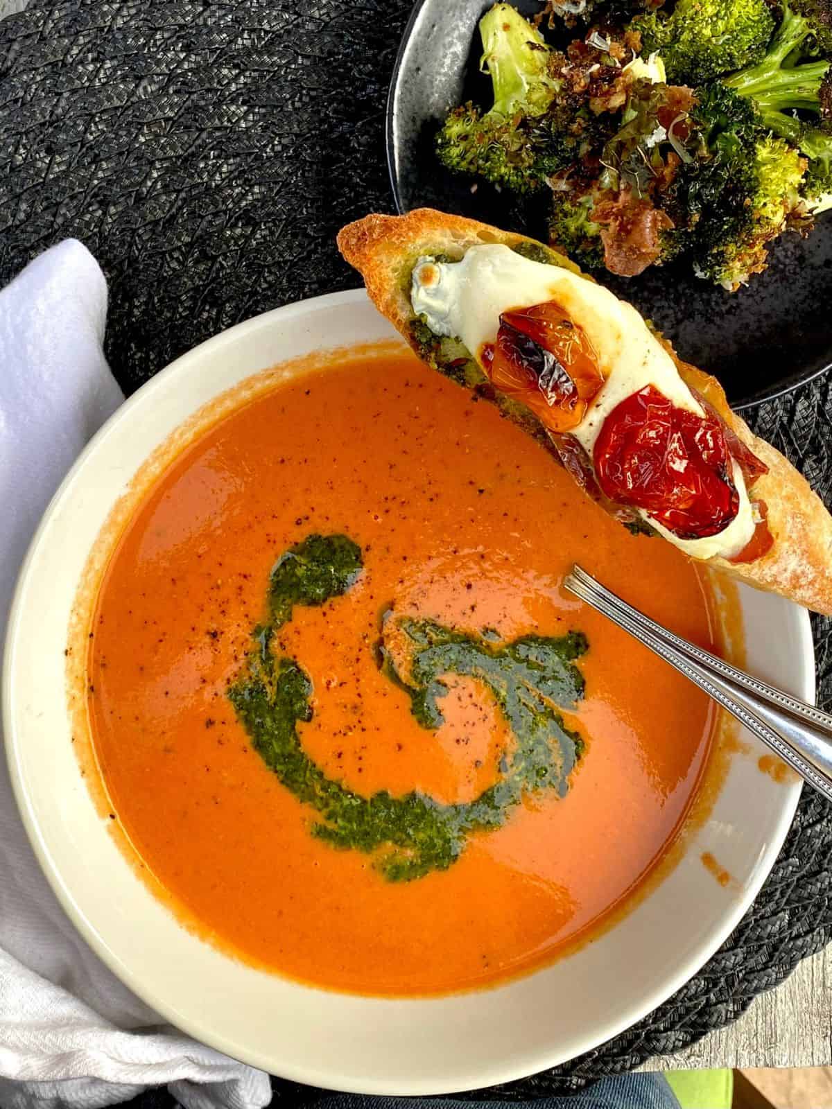 Tomato Soup with Pesto Swirl