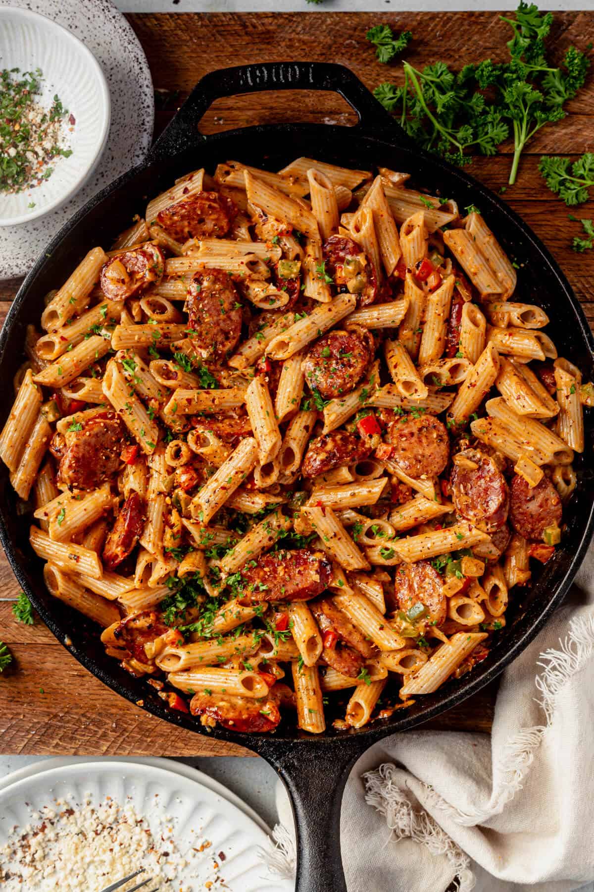 Cajun Sausage and Peppers over Penne