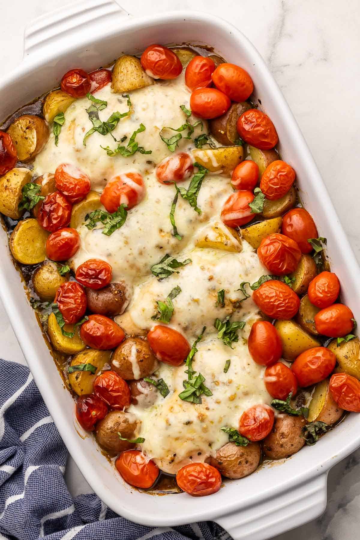 Caprese Chicken with Baked Potato Wedges
