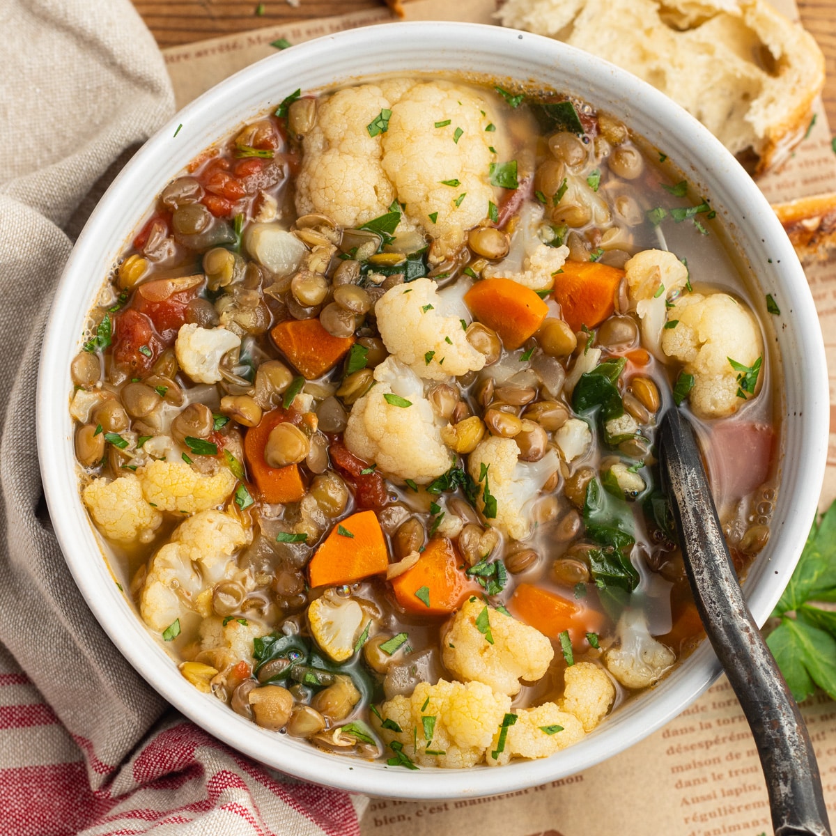 Lentil Soup with Cauliflower