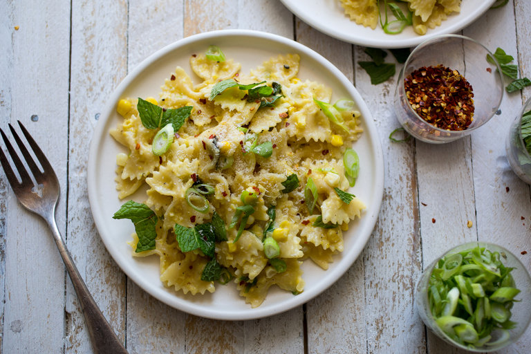 Corn Basil Pasta with Lime