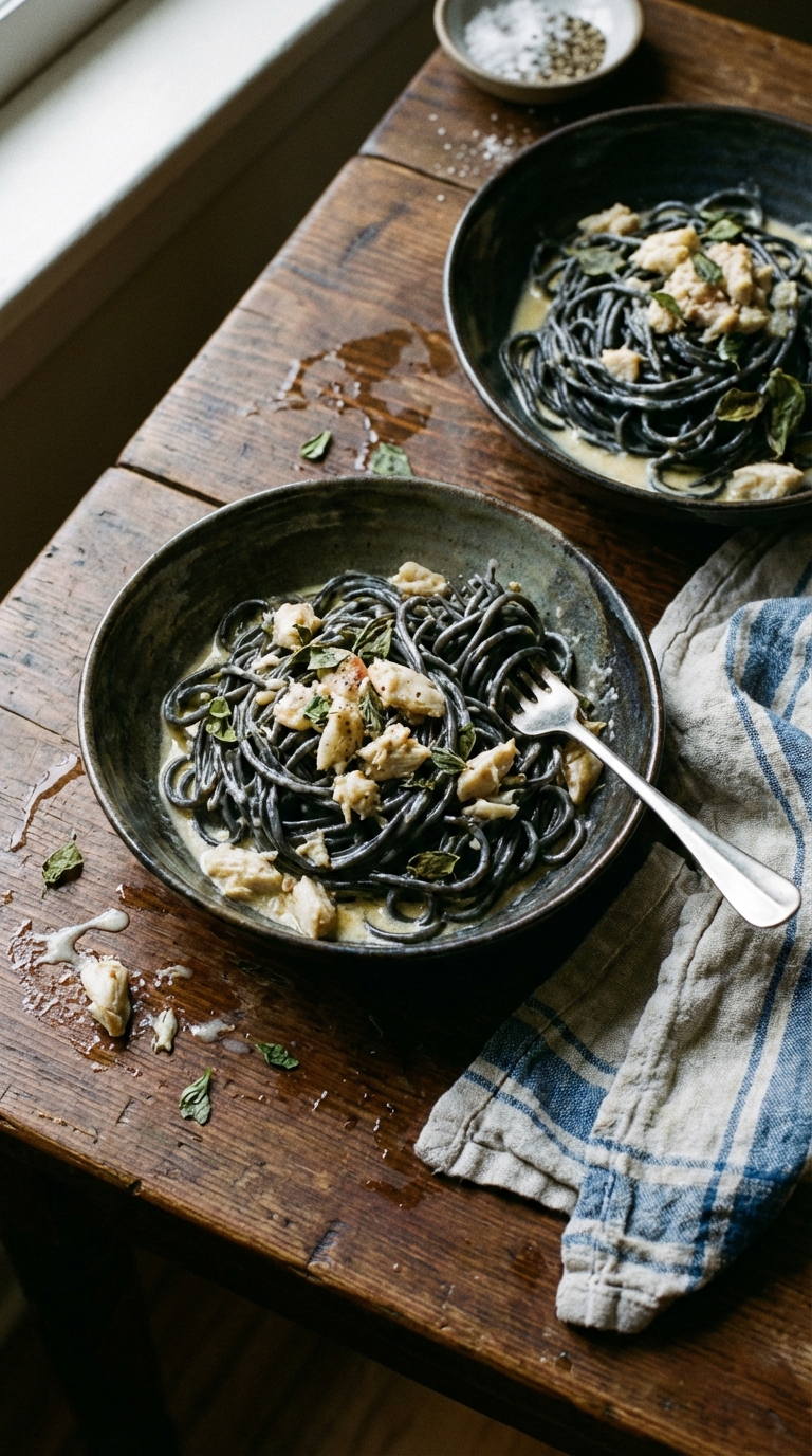 Crab and Black Garlic Bucatini