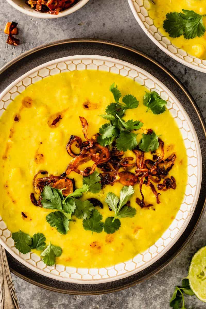Corn Soup with Crispy Shallot Topping