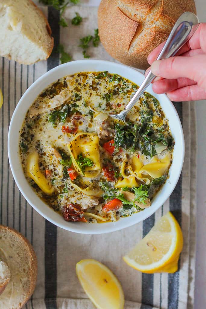Chicken Soup with Pesto Swirl