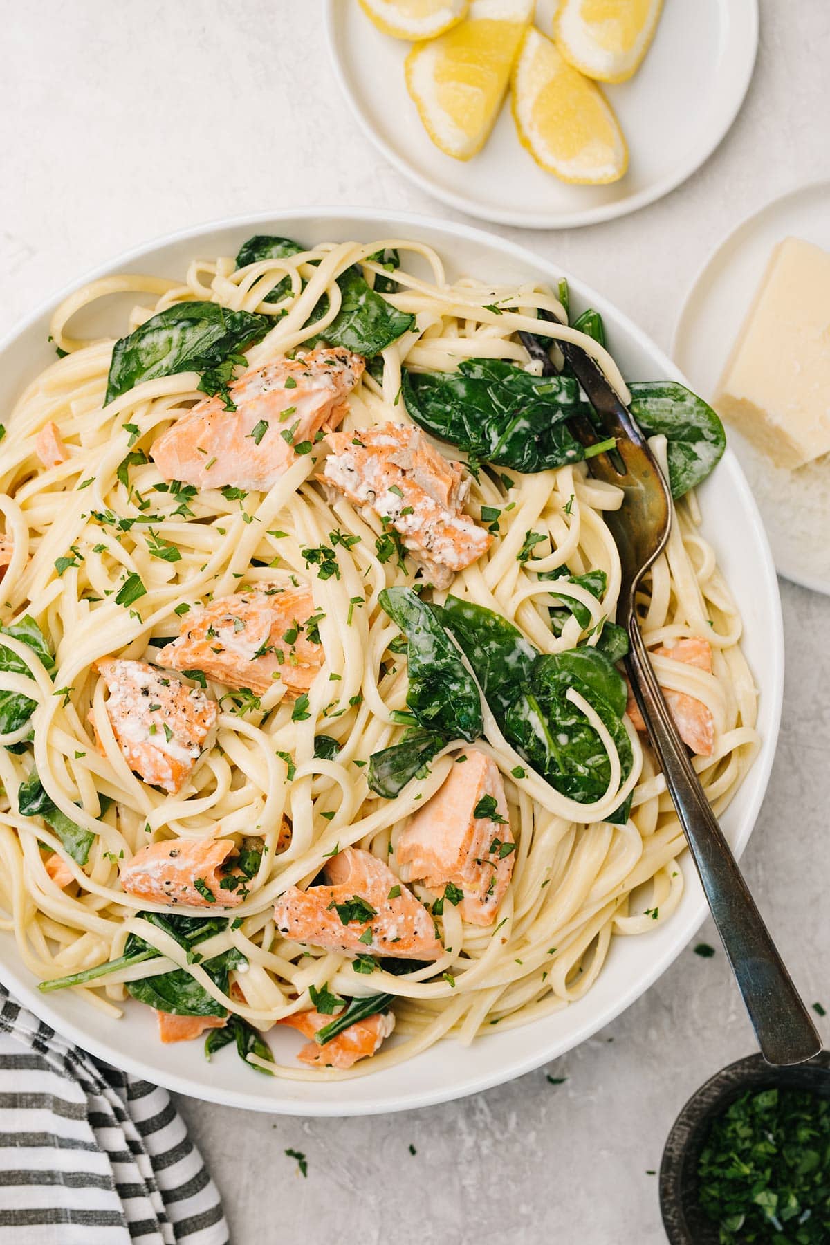 White Wine Salmon Fettuccine