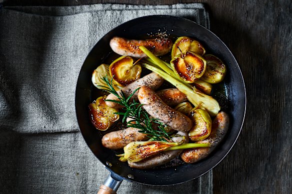 Braised Sausage with Apple and Fennel