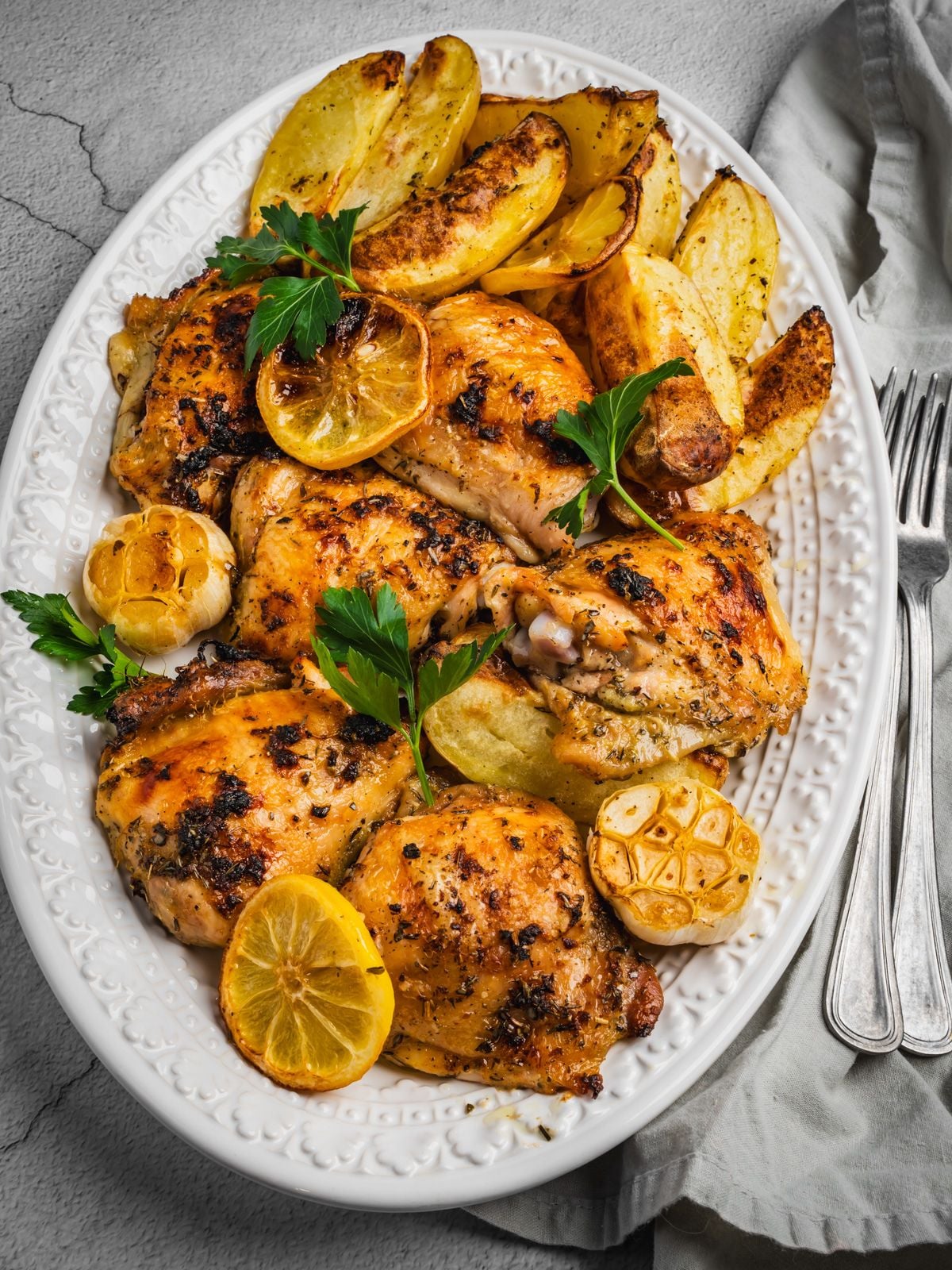 Greek Lemon Chicken with Roasted Potato Wedges