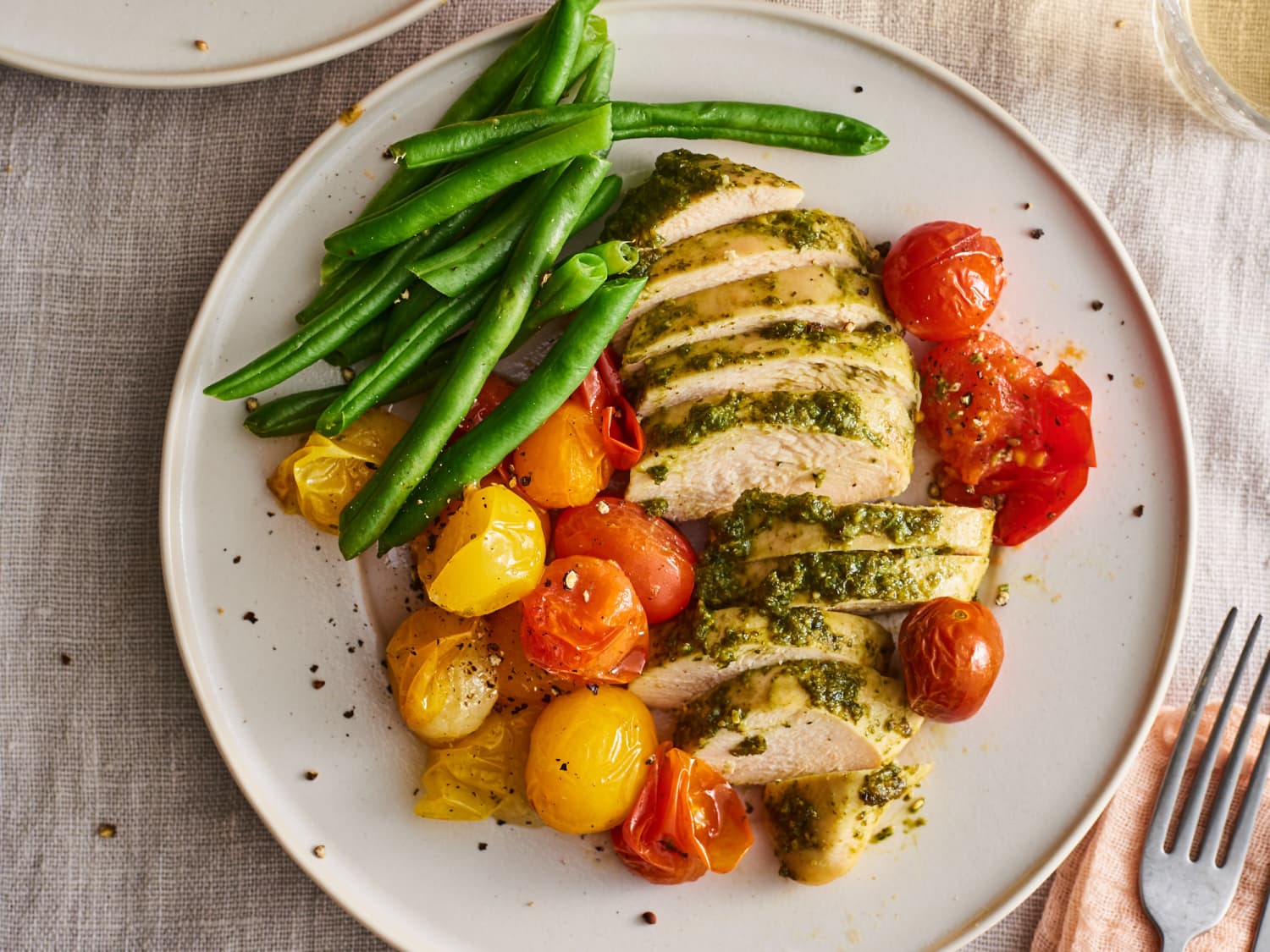 Pesto Chicken with Cherry Tomatoes