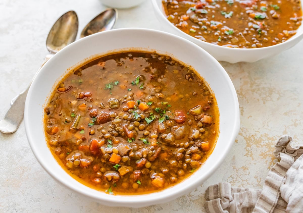 Lentil Soup with Roasted Garlic
