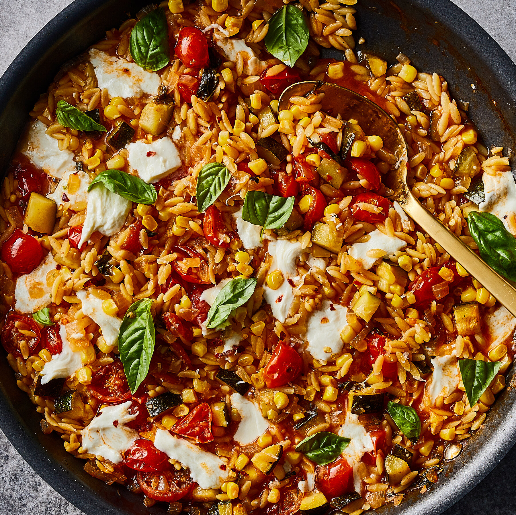 Tomato Basil Orzo with Zucchini