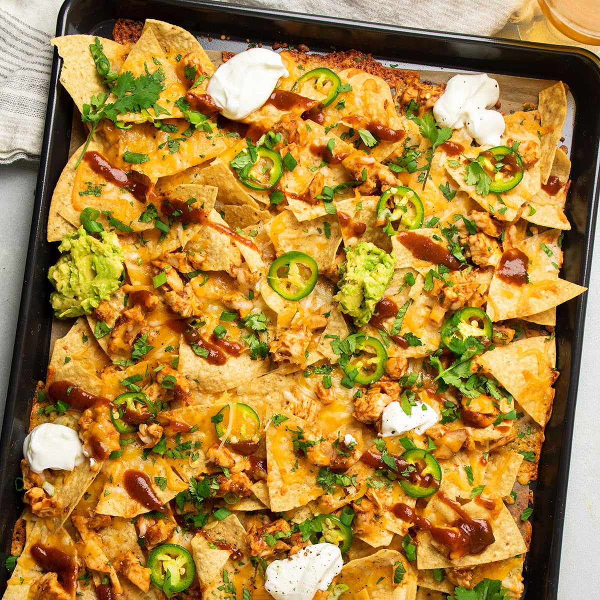 BBQ Chicken Nachos with Jalapeños