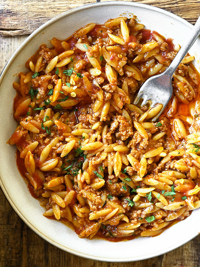 Beef Orzo with Roasted Tomatoes