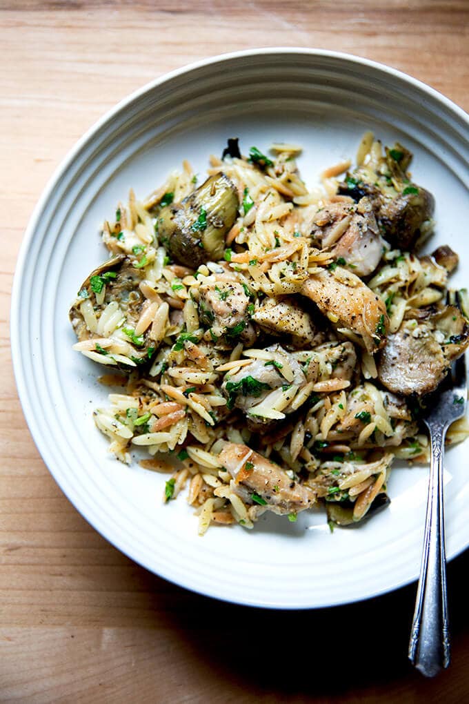 Chicken Orzo with Artichoke Hearts