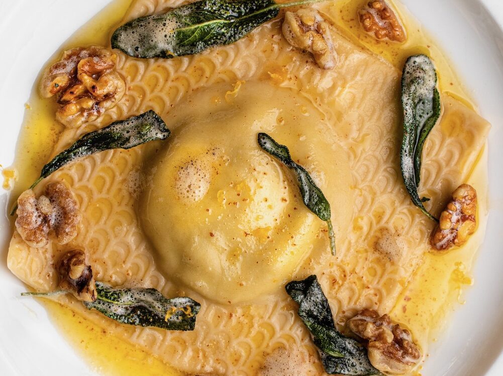 Basil Pesto Ravioli with Brown Butter