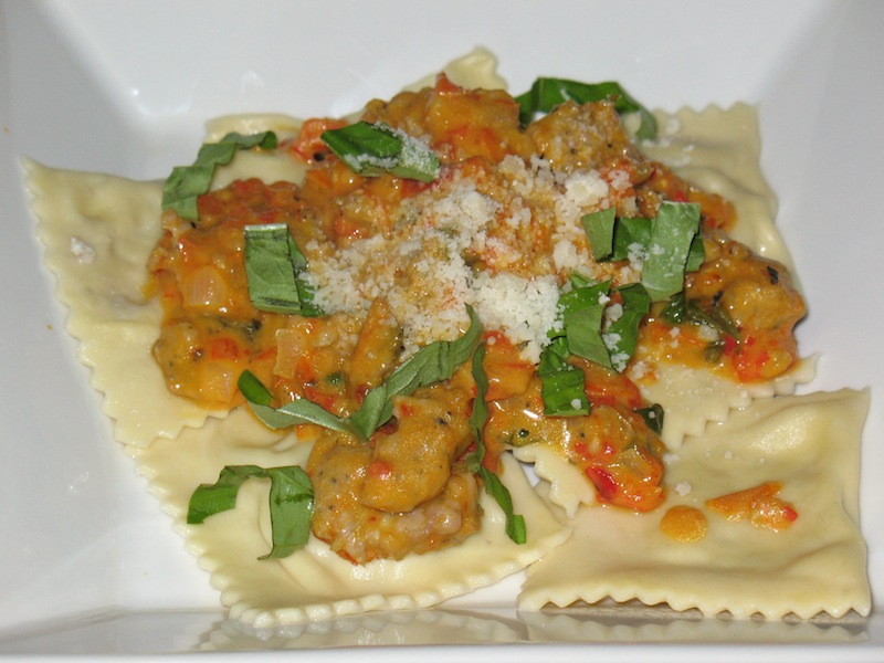 Tomato Sausage Ravioli in Sage Butter