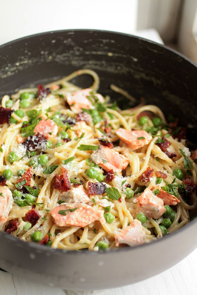 Salmon Carbonara With Bacon