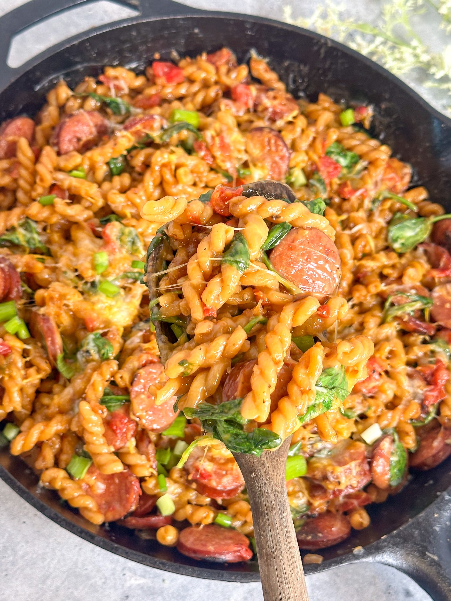 Smoked Sausage and Spinach Fettuccine