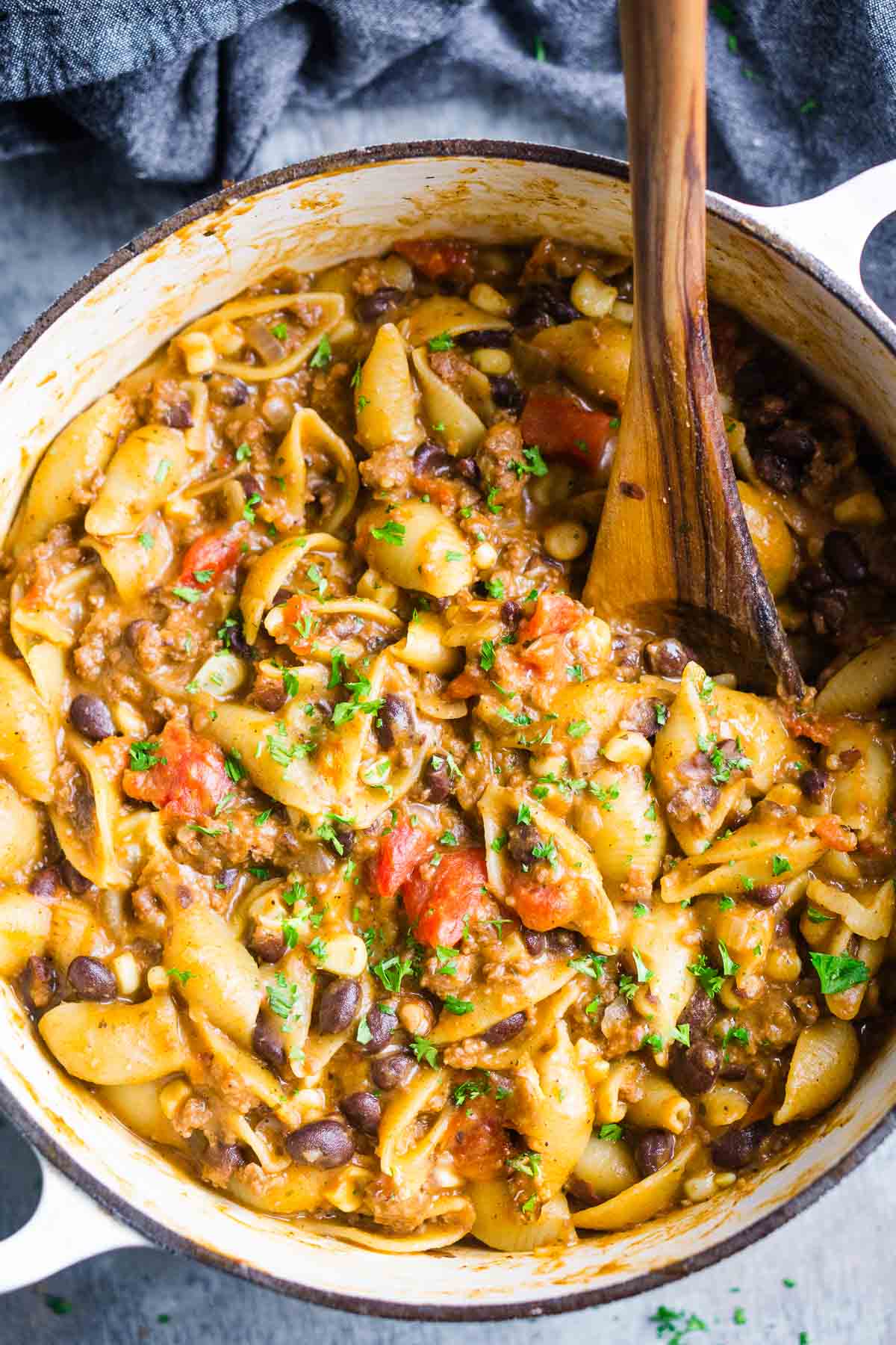 Taco Pasta with Refried Beans
