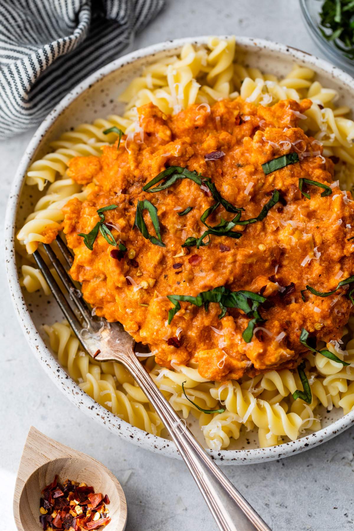 Rotini with Cottage Cheese Bolognese