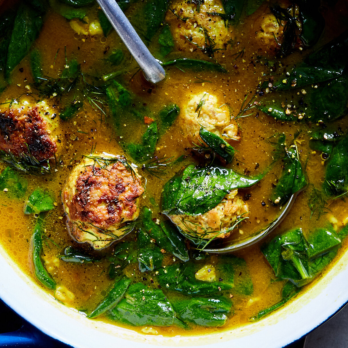 Spinach and Feta Chicken Meatball Soup